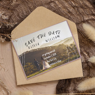 Elegant WHITE Minimal Lines Save the Date Card