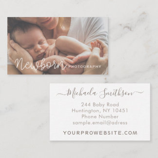 Elegant White Minimal Modern Newborn Photographer Business Card