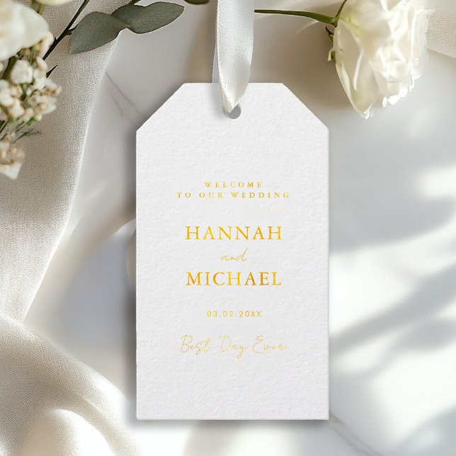 Elegant, White, Minimal Wedding  Gift Tags (Elegant, White, Minimal Wedding Foil Gift Tags)