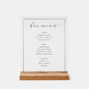 Elegant White Minimalist Bar Menu Acrylic Sign