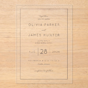 Elegant White Minimalist Calligraphy Acrylic Invitations