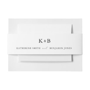 Elegant White Minimalist Chic Monogram Wedding Invitation Belly Band