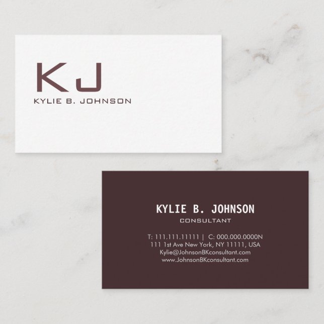 Elegant White Minimalist Monogram Personalized Business Card (Front/Back)