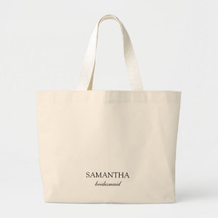 Elegant White Minimalist Wedding Bridesmaid Script Large Tote Bag