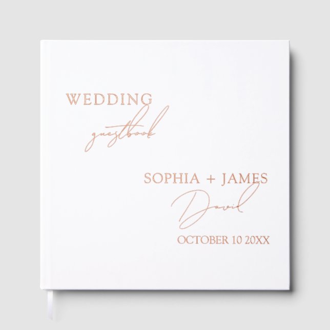 Elegant White Minimalist Wedding Foil Guest Book (Front)
