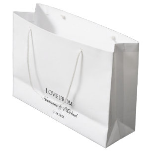 Elegant White Minimalist Wedding Script Gift  Large Gift Bag