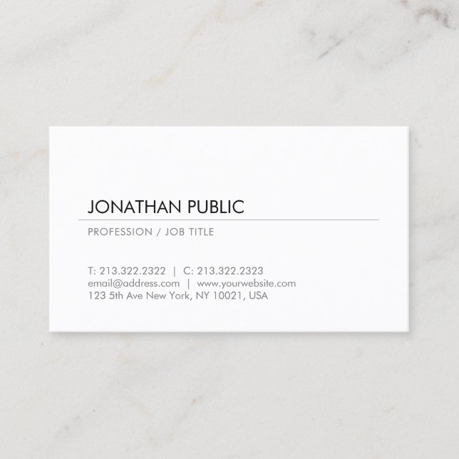 Elegant White Minimalistic Design Professional Business Card (Front)