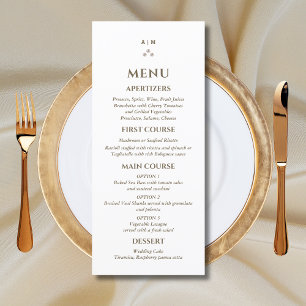 Elegant White Monogram Pearl Wedding Menu