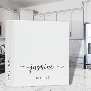 Elegant White Monogram Script Cookbook Recipe Binder