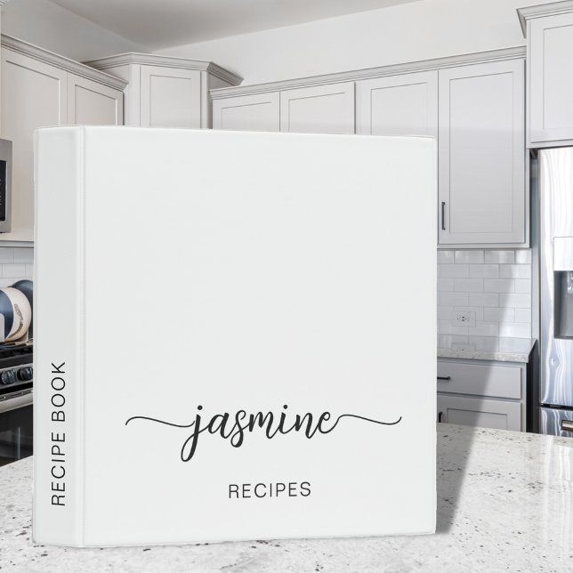 Elegant White Monogram Script Cookbook Recipe  Binder (Creator Uploaded)