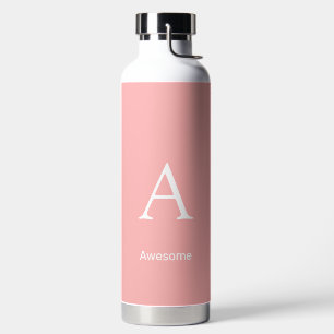 Elegant White Monogram & Text on Light Coral Pink Water Bottle