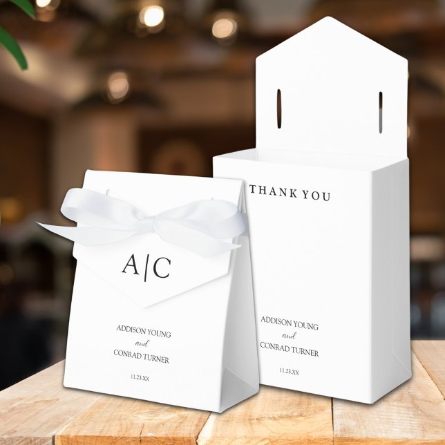 Elegant White Monogram Wedding Favor Box (Creator Uploaded)