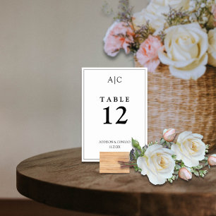 Elegant White Monogram Wedding Table Number