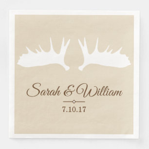 Elegant White Moose Antlers & Taupe   Personalized Napkin