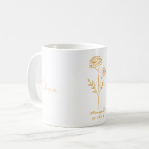 Elegant White Mug with Orange Marigold Flower