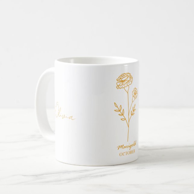 Elegant White Mug with Orange Marigold Flower (Front Left)