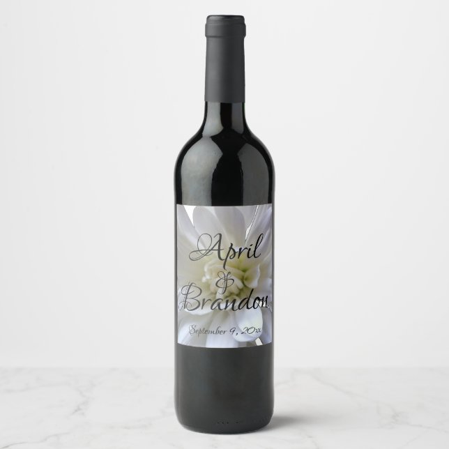 Elegant White mum chrysanthemum  Wine Label (Front)
