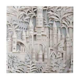 Elegant White Mythical Fantasy Castle Tile