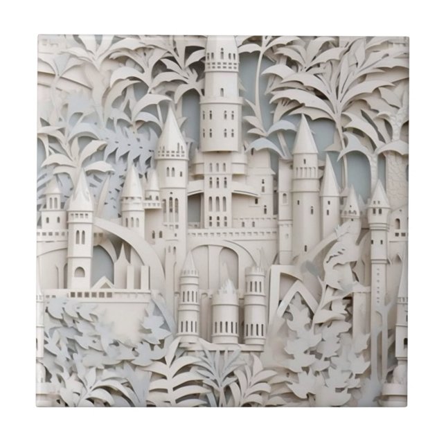 Elegant White Mythical Fantasy Castle  Tile (Front)