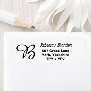 Elegant White Name Monogram Custom Return Address 