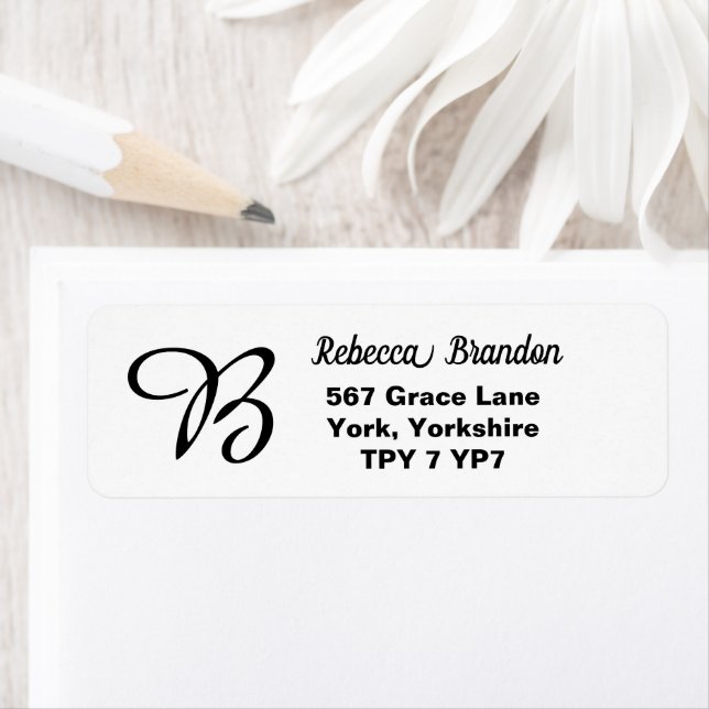 Elegant White Name Monogram Custom Return Address  (Insitu)