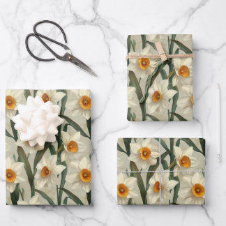Elegant White Narcissus Floral Boatanical Spring Wrapping Paper Sheet