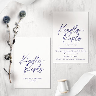 Elegant White & Navy Blue RSVP Card