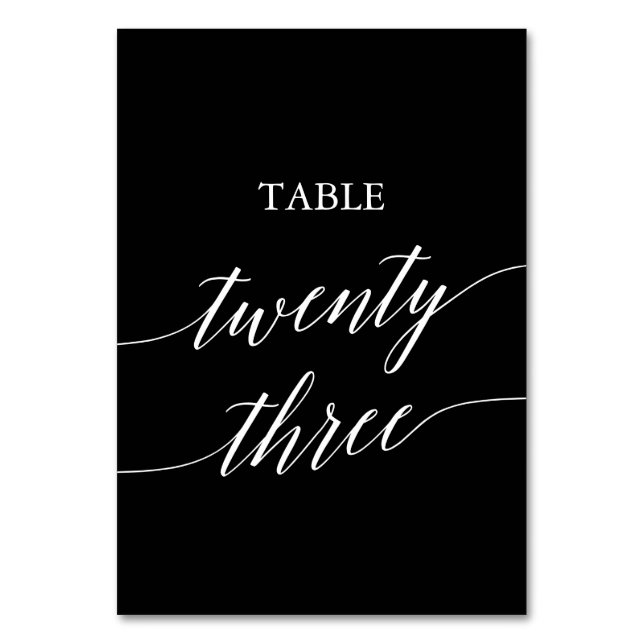 Elegant White on Black Calligraphy Table 23 Table Number (Front)