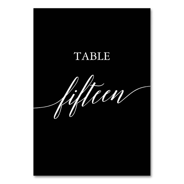 Elegant White on Black Calligraphy Table Fifteen Number (Front)