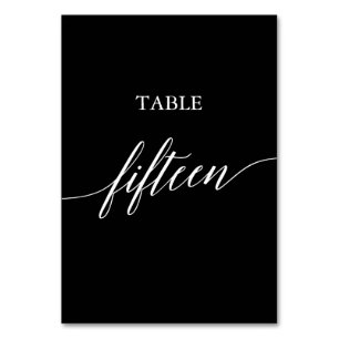 Elegant White on Black Calligraphy Table Fifteen Table Number