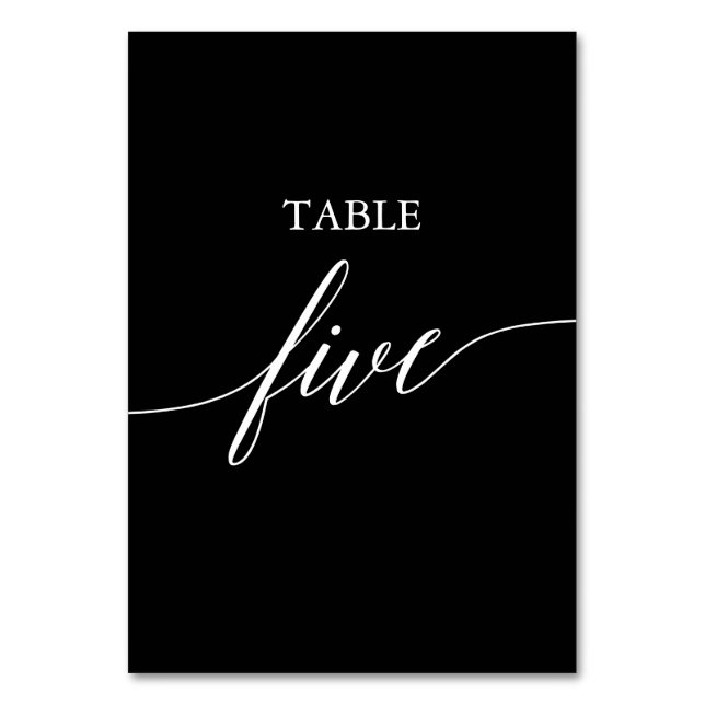 Elegant White on Black Calligraphy Table Five Number (Front)