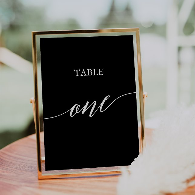 Elegant White on Black Calligraphy Table One Table Number (Creator Uploaded)