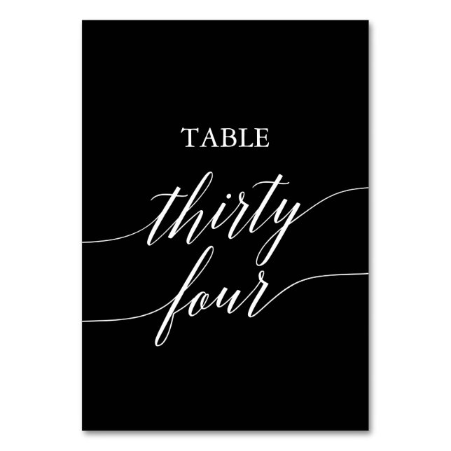 Elegant White on Black Table Number Thirty Four (Front)
