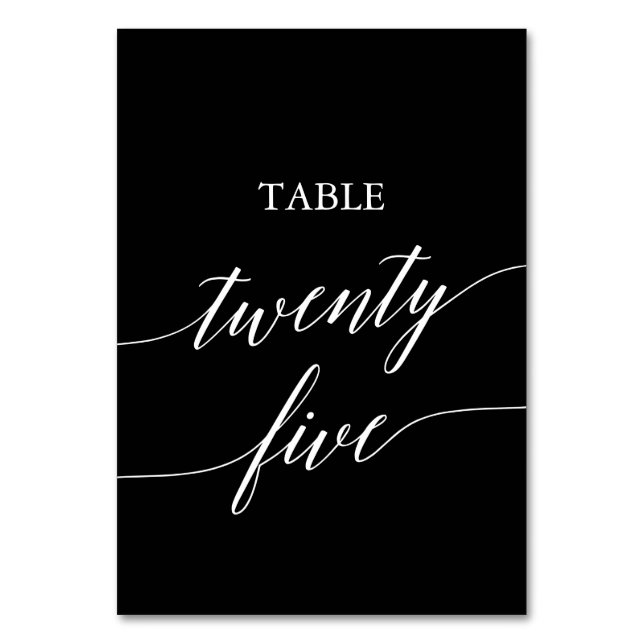 Elegant White on Black Table Twenty Five Table Number (Front)