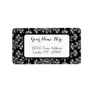 Elegant White on Black Vintage Damask Address Label