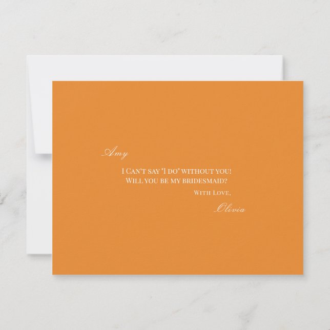 Elegant White & Orange Bridesmaid Proposal Card (Back)