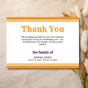 Elegant White & Orange Lines Memorial Thank You Card