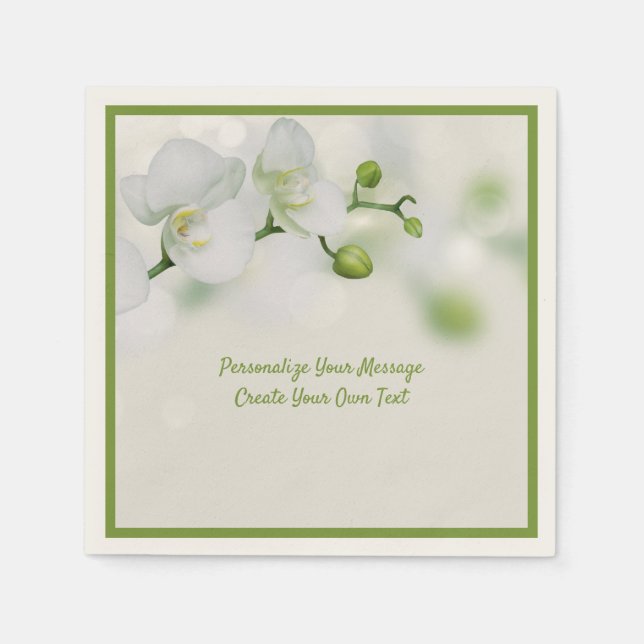 Elegant White Orchard Flowers Personalize Napkin (Front)