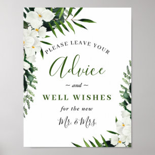 Elegant White Orchid Advice and Well Wishes Sign
