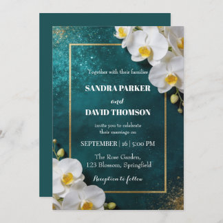 elegant white orchid blooms wedding invitation