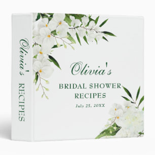 Elegant White Orchid Bohemian Bridal Shower Recipe Binder