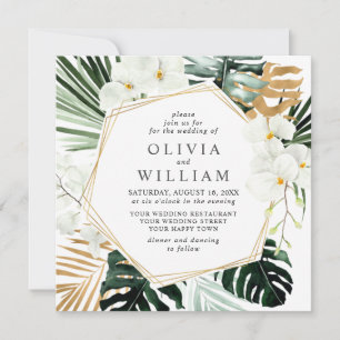 Elegant White Orchid Bohemian Greenery Wedding Invitation