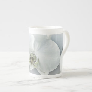 Elegant White Orchid Botanical Art Bone China Mug