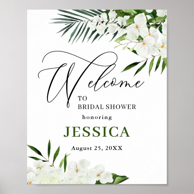 Elegant White Orchid BRIDAL SHOWER Welcome Sign (Front)