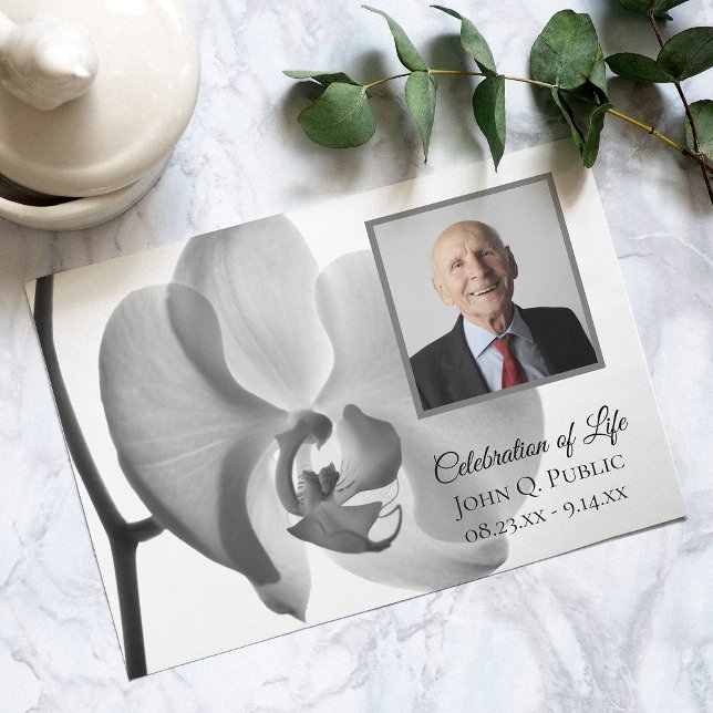 Elegant White Orchid Flower Celebration of Life Invitation (Creator Uploaded)