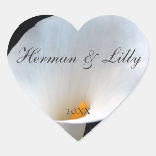 Elegant White Orchid Personalized Wedding Heart Sticker