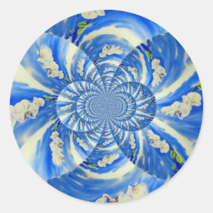 Elegant white orchid watercolor painting classic round sticker