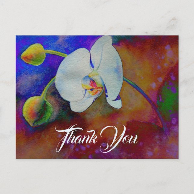 Elegant white orchid watercolor painting postcard (Front)