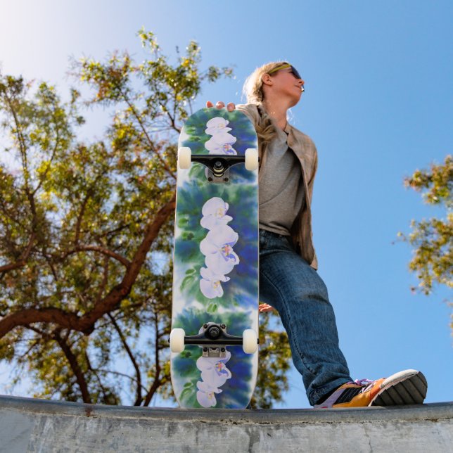 Elegant White orchid watercolor painting Skateboard (Outdoor 1)
