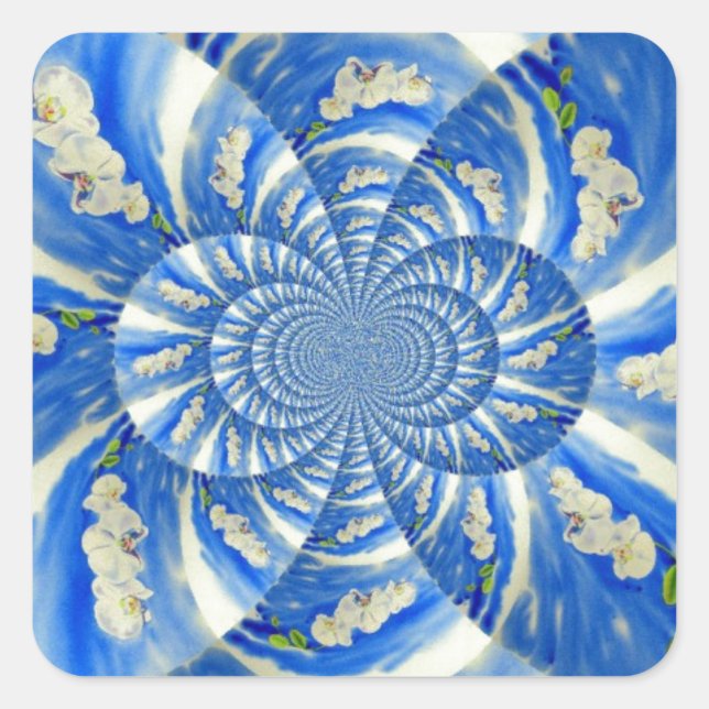 Elegant white orchid watercolor painting square sticker (Front)